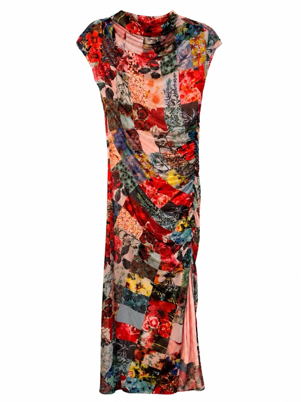The Maya Ruched Cowl-Neck Mesh Dress